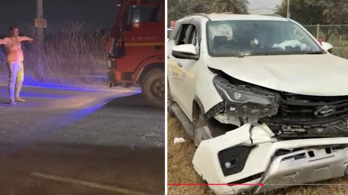 शर्ट उतारी, ट्रक आगे खड़ा हुआ...फॉर्च्यूनर से मस्टैंग को टक्कर मारने के बाद शख्स ने रात में हाईवे पर काटा खूब बवाल!