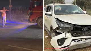 शर्ट उतारी, ट्रक आगे खड़ा हुआ...फॉर्च्यूनर से मस्टैंग को टक्कर मारने के बाद शख्स ने रात में हाईवे पर काटा खूब बवाल! NewsTak