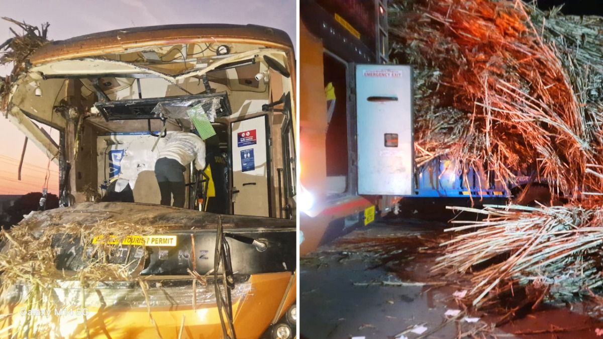 दिल्ली से देहरादून जा रही एसी बस डोईवाला के पास गन्ने से लदी ट्रैक्टर-ट्रॉली से टकराई, बाल बाल बची यात्रियों की जान Doiwala Road Accident