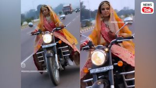 कानपुर में स्टंटबाजा दुल्हन की वीडियो वायरल! भारी भरकम लहंगा पहने बिना हेलमेट पहने हाईवे पर दौड़ाई बुलेट NewsTak