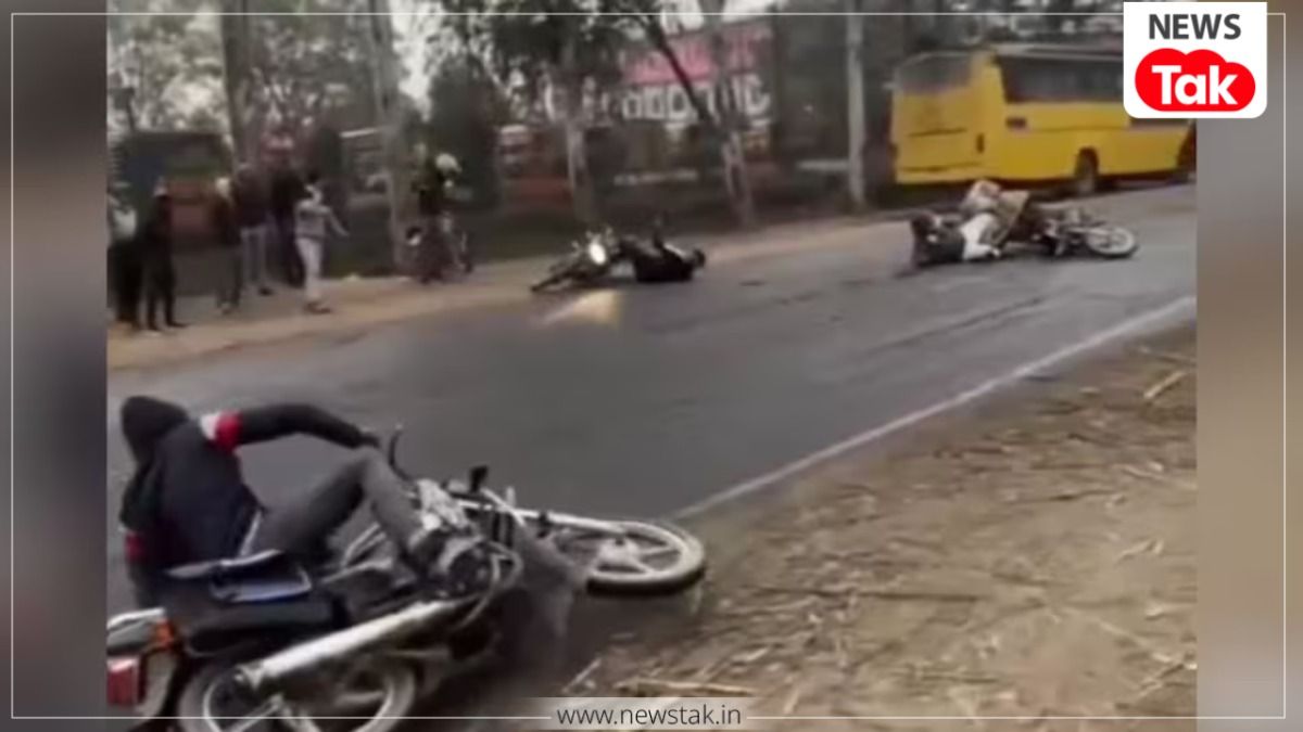 एक के बाद एक गिरते गए बाइक सवार...आखिर अमरोहा की सड़क पर अचानक ऐसा क्यों होने लगा, वीडियो वायरल