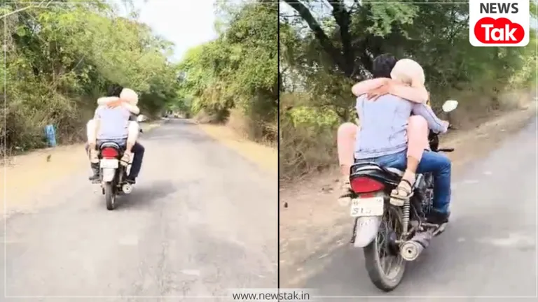 MP में प्रेमी जोड़े का जानलेवा स्टंट, चलती बाइक पर पेट्रोल टैंक पर बैठकर प्रेमिका ने डाली बाहें, वीडियो आया सामने Sagar bike stunt video