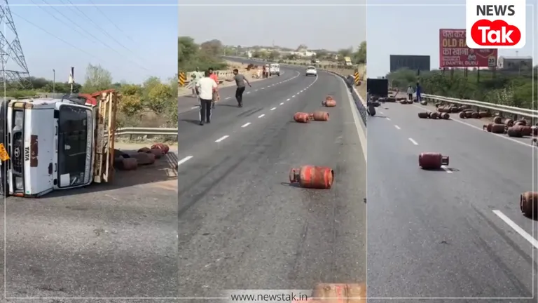 गैस किल्लत के बीच मिसाल...जयपुर-अजमेर हाईवे पर पलटा ट्रक, सड़क पर बिखरे 145 सिलेंडर, गांव वालों की ईमानदारी का VIDEO वायरल rajasthan