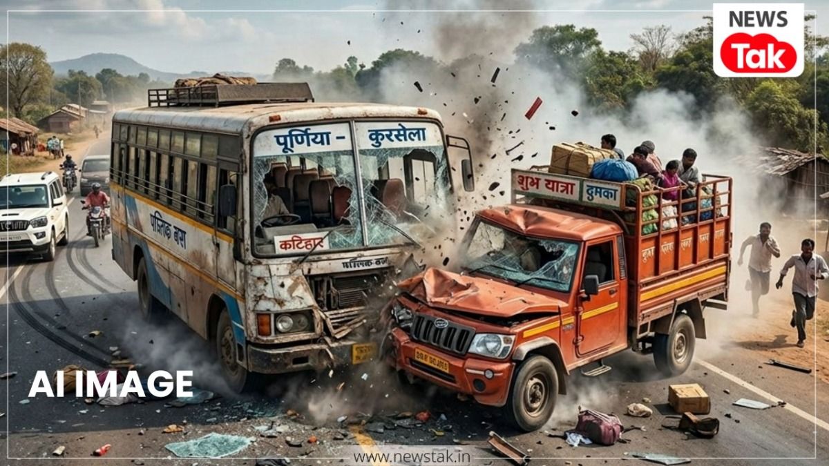 Bihar: 10 Tragically Killed and 30 Injured in Horrific Road Accident; Bus and Pickup Truck Collide Head-On NewsTak