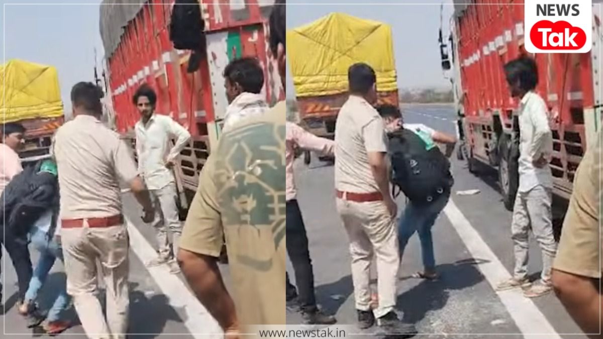 200 रुपए नहीं दिए तो ट्रक ड्राइवर को सड़क पर गिराकर पीटा, दिल्ली-मुंबई एक्सप्रेस-वे पर खाकी की गुंडागर्दी का वीडियो वायरल Rajasthan police brutality Video