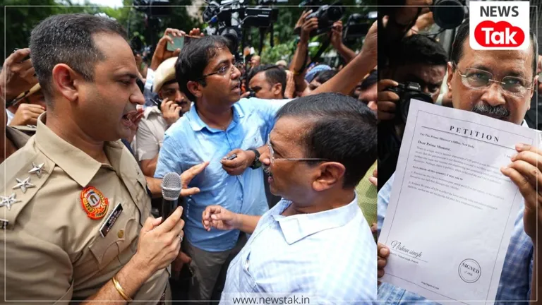 ई-20 पेट्रोल के विरोध में PM आवास की ओर मार्च कर रहे अरविंद केजरीवाल को पुलिस ने रोका, सड़क पर ही धरने पर बैठे NewsTak