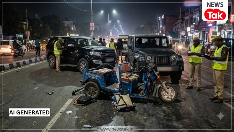 जयपुर में थार-एंडेवर की भिड़ंत के बाद ई-रिक्शा के उड़े परखच्चे, जांच में कांग्रेस के पूर्व मंत्री की पत्नी के नाम रजिस्टर्ड मिली कार जयपुर में थार-एंडेवर की भिड़ंत के बाद ई-रिक्शा के उड़े परखच्चे