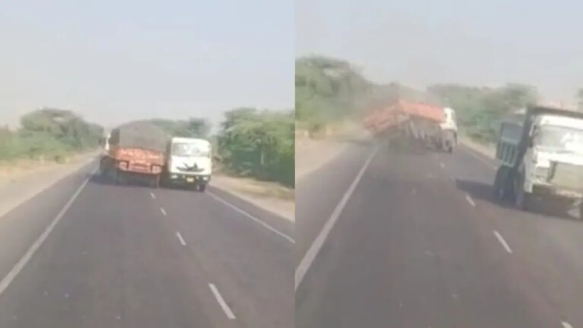 बाड़मेर: हाईवे पर लहराते हुए पलटा ट्रक, कई वाहनों को टक्कर लगते-लगते बची; चालक गंभीर रूप से जख्मी NewsTak