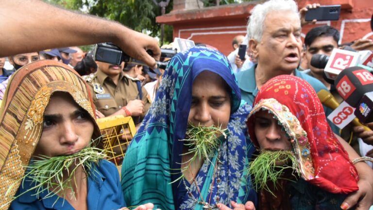 मुंह में घास लिए वीरांगनाओं ने फिर किया CM हाउस कूच, दिव्या मदेरणा ने सीएम से की ये अपील NewsTak
