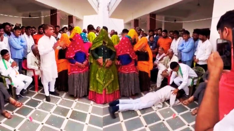 Rajasthan: कांग्रेस प्रत्याशी के पैरों में गिरा MLA का बेटा, फिर हुआ ऐसा ड्रामा कि Video हो गया वायरल