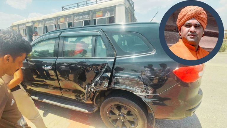 MLA बाबा बालकनाथ की कार को सिरोही में रोडवेज बस ने मारी टक्कर तस्वीर: हिमांशु शर्मा, राजस्थान तक.