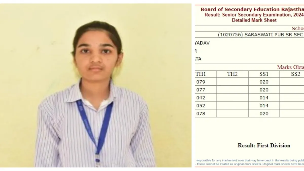 RBSE 12th Board Topper: अलवर की सृष्टि यादव को मिले 95.20% अंक, सामने आई चौंकाने वाली मार्कशीट rbse 12th board result topper