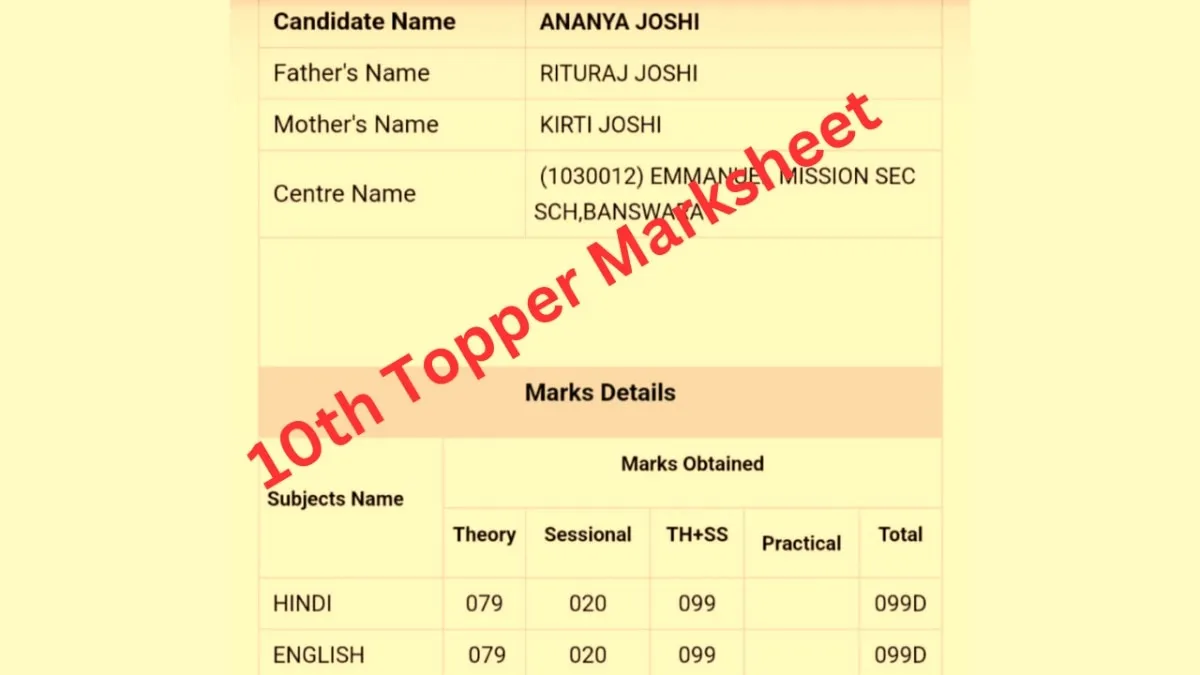 Rajasthan 10th Board Topper: बांसवाड़ा टॉपर अनन्या की मार्कशीट वायरल, बोर्ड एग्जाम में मिले अंकों को देखकर रह जाएंगे दंग! 10th topper marksheet