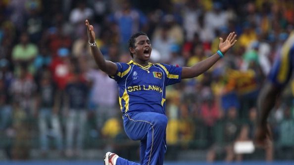 Ajantha Mendis of Sri Lanka celebrates