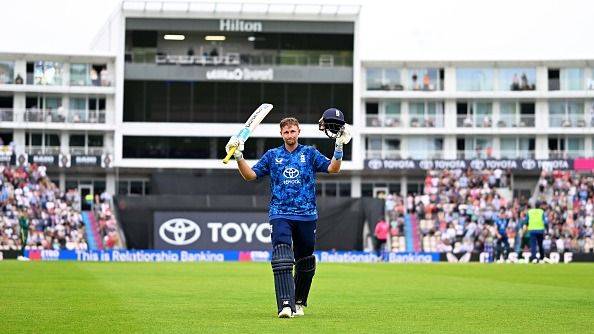 Joe Root of England makes his way off after scoring a century