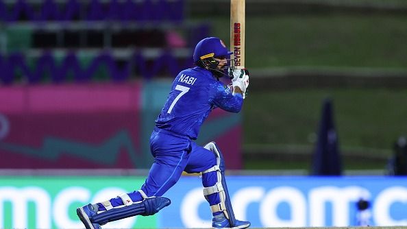 Mohammad Nabi of Afghanistan bats