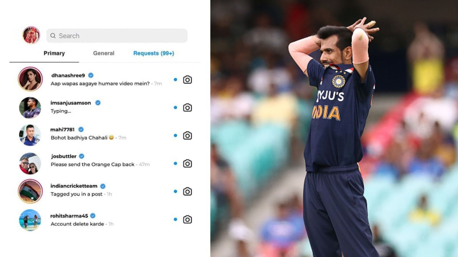 युजवेंद्र चहल का इंस्टाग्राम अकाउंट हुआ हैक, धोनी से लेकर धनश्री तक के प्राइवेट चैट हुए लीक युजवेंद्र चहल का इंस्टाग्राम अकाउंट हुआ हैक, धोनी से लेकर धनश्री तक के प्राइवेट चैट हुए लीक