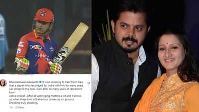 गौतम गंभीर के खिलाफ अब श्रीसंत की पत्नी ने खोला मोर्चा, लंबे-चौड़े पोस्ट में जमकर सुनाया, कहा - आपकी परवरिश... गौतम गंभीर, श्रीसंत और उनकी पत्नी भुवेंश्वरी