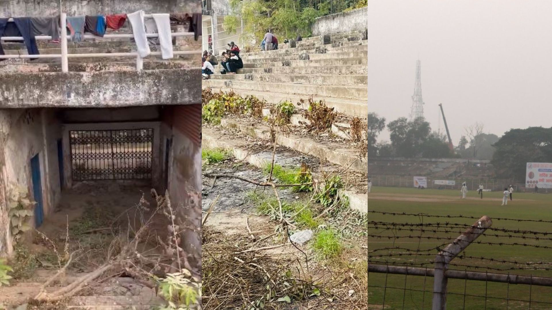 बिहार के मोइन उल हक स्टेडियम की दीवार पर उगे पौधे तो स्टैंड्स पर सूख रहे कपड़े, फैंस के बैठने की जगह नहीं, फिर भी खेला जा रहा है रणजी मैच, VIDEO