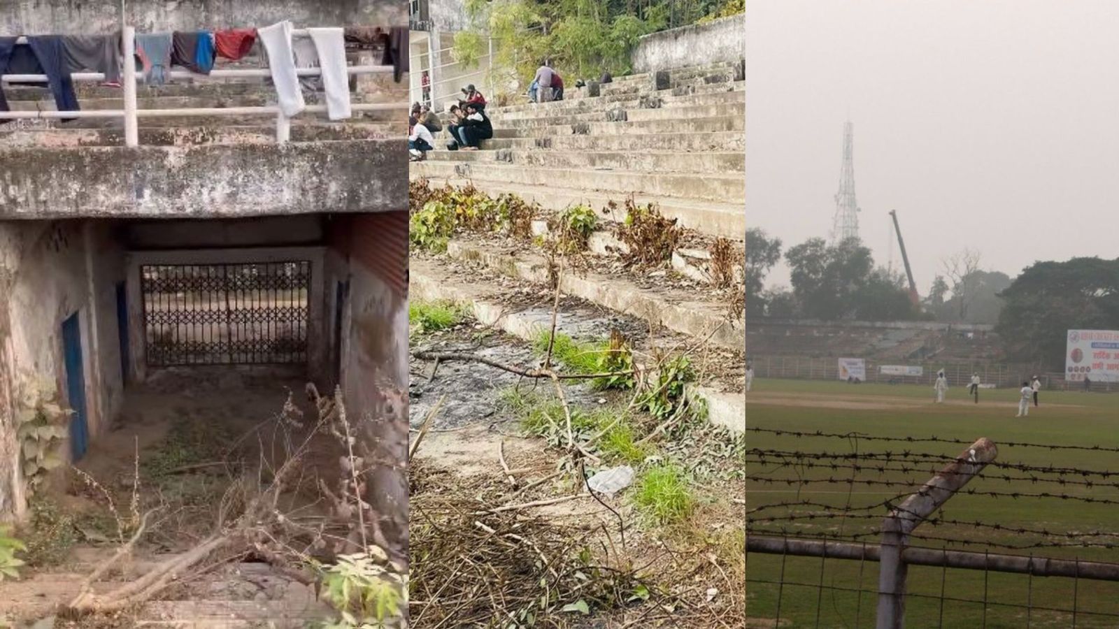 बिहार के मोइन उल हक स्टेडियम की दीवार पर उगे पौधे तो स्टैंड्स पर सूख रहे कपड़े, फैंस के बैठने की जगह नहीं, फिर भी खेला जा रहा है रणजी मैच, VIDEO बिहार के मोइन उल हक स्टेडियम की दीवार पर उगे पौधे तो स्टैंड्स पर सूख रहे कपड़े, फैंस के बैठने की जगह नहीं, फिर भी खेला जा रहा है रणजी मैच, VIDEO