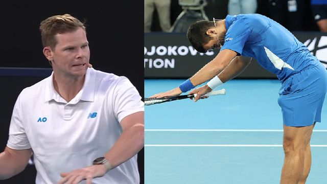 स्टीव स्मिथ की टेनिस स्किल्स देख नोवाक जोकोविच के हाथ से छूटा रैकेट, फिर बल्लेबाज के आगे झुकाया सिर, Video जोकोविच और स्मिथ के बीच टेनिस का मुकाबला