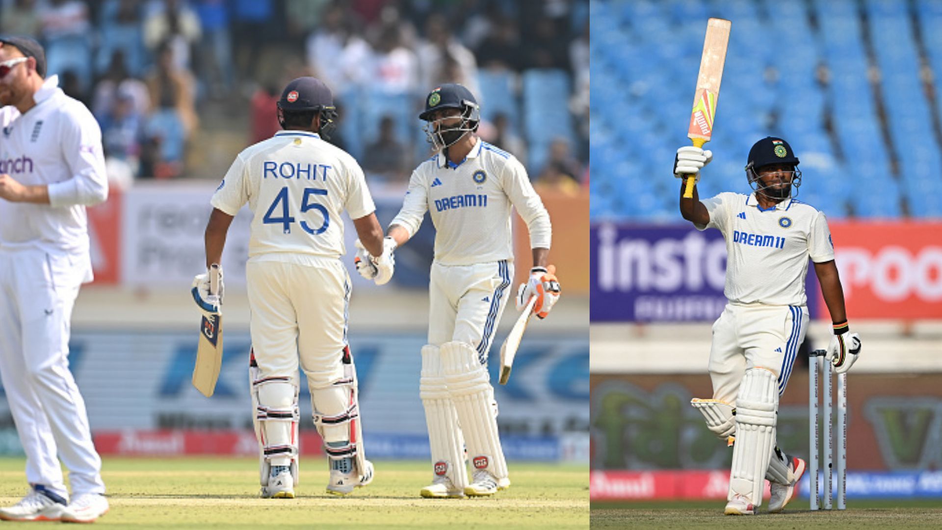 IND vs ENG: रोहित-जडेजा का शतक तो सरफराज ने टेस्ट डेब्यू पर बल्ले से मचाई तबाही, भारत ने आधी टीम गंवा पहले दिन टांगे 326 रन