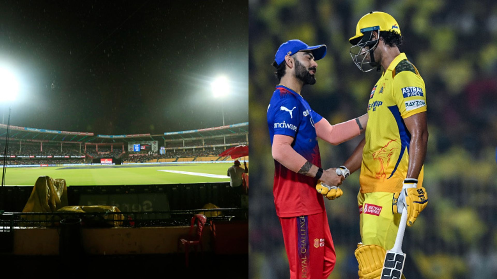 RCB vs CSK : बारिश के चलते अगर 5-5 ओवर का हुआ मुकाबला तो जानिए कितना होगा टारगेट और कोहली की टीम को कैसे दर्ज करनी होगी जीत?