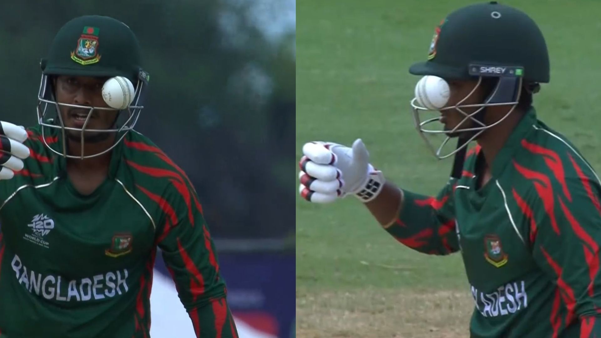 BAN vs NED : बांग्लादेशी बल्लेबाज की बाल-बाल बची आंख, घातक बाउंसर से हेलमेट में फंसी गेंद, क्रिकेट में शायद पहली बार दिखा ये भयानक मंजर, देखें Video