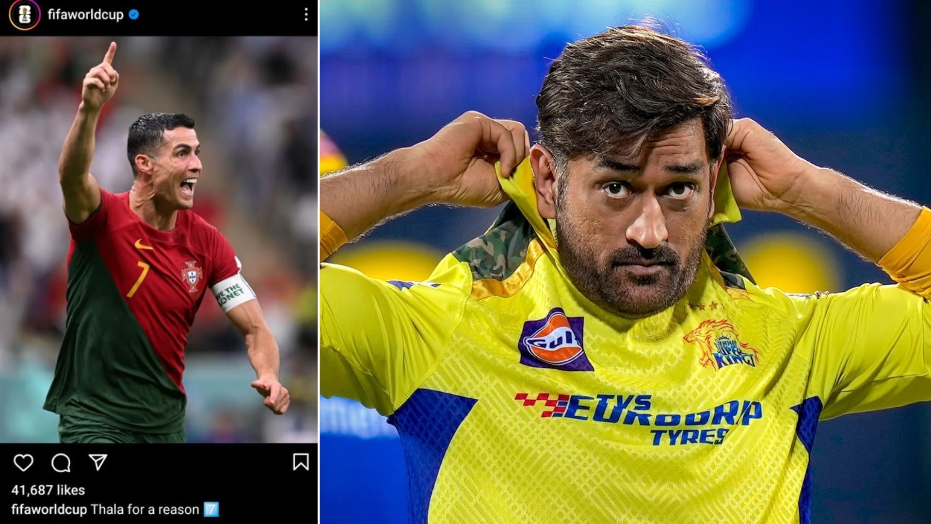 'थाला फॉर ए रीजन', फीफा ने क्रिस्टियानो रोनाल्डो की फोटो शेयर कर एमएस धोनी वाले कैप्शन से दिया ट्रिब्यूट