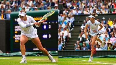 Wimbledon: बारबोरा क्रेजीकोवा ने जेलेना को हराकर पहली बार सेमीफाइनल में की एंट्री, साल 2022 की विजेता एलिना रिबाकिना ने भी मारी बाजी एक्शन में बारबोरा क्रेजीकोवा और एलिना स्वितोलिना