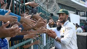 Pakistan captain Shan Masood shakes hands with fans after win against england Pakistan captain Shan Masood shakes hands with fans after win against england