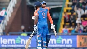 India's Tilak Varma (R) is congratulated by India's Sanju Samson (L) after scoring a century during the fourth T20 international cricket match between South Africa and India India's Tilak Varma (R) is congratulated by India's Sanju Samson (L) after scoring a century during the fourth T20 international cricket match between South Africa and India