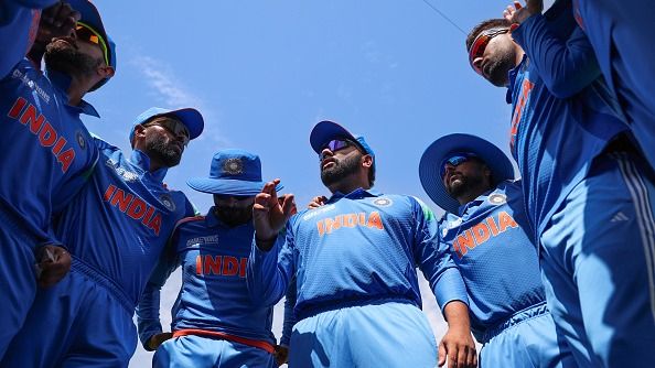 Rohit Sharma talking to team during ICC Champions Trophy 2025 clash