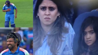 रोहित शर्मा की छाती और पेट में अचानक बैटिंग के दौरान क्या हुआ? ड्रेसिंग रूम से भागकर आया डॉक्टर, पत्नी रितिका और बेटी हैरान! VIDEO ने उड़ाए सबके होश Rohit Sharma, his wife Ritika and daughter Samaira during the final