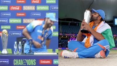 रोहित शर्मा से हुई चैंपियन बनने के बाद बड़ी गलती, चैंपियंस ट्रॉफी को उठाना ही भूल गए तो फिर...VIDEO rohit sharma icc champions trophy