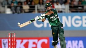 Hassan Nawaz of Pakistan plays a shot during game three of the Men's T20 series Hassan Nawaz of Pakistan plays a shot during game three of the Men's T20 series
