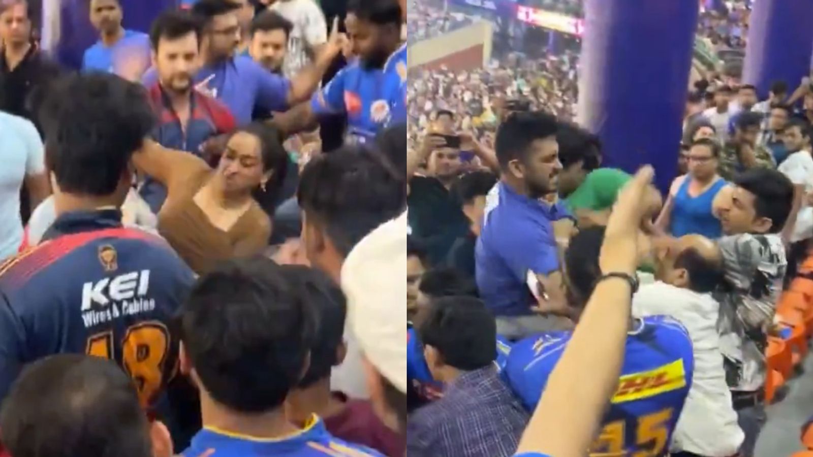 दिल्ली-मुंबई मैच में फैंस के बीच तगड़ी लड़ाई, महिला ने जड़े थप्पड़ तो आपस में भिड़े कई लोग, VIDEO दिल्ली-मुंबई मैच में फैंस के बीच तगड़ी लड़ाई, महिला ने जड़े थप्पड़ तो आपस में भिड़े कई लोग, VIDEO