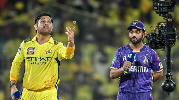IPL 2025 KKR vs CSK Today Match Toss : अजिंक्य रहाणे ने जीता टॉस, CSK की टीम में दो बदलाव और एक का डेब्यू, जानें दोनों टीमों की Playing XI MS Dhoni and Ajinkya Rahane at toss