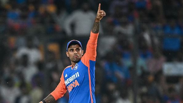 India's captain Suryakumar Yadav gestures during the 3rd t20
