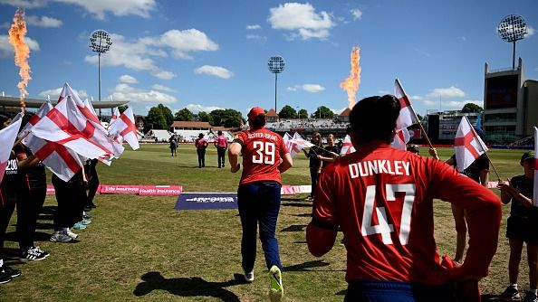 England captain Nat Sciver-Brunt takes field