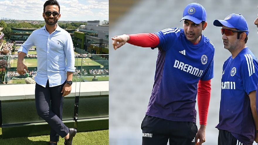 Ajinkya Rahane (R) and  Shubman Gill speaks with Gautam Gambhir