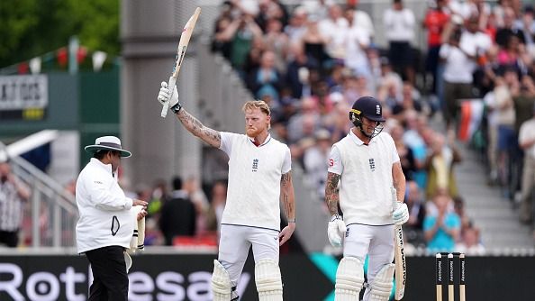 England's Ben Stokes (centre) celebrates reaching a century