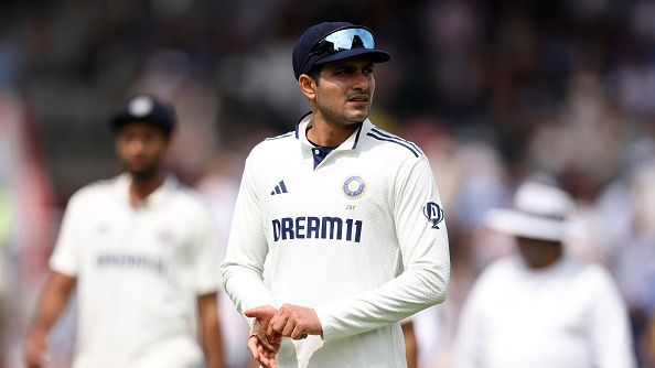Shubman Gill of India walks off at the end of the innings
