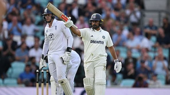 Karun Nair of India celebrates reaching his half century during Day One of the 5th Rothesay Test
