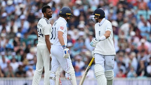 Joe Root of England has an angry exchange with Prasidh Krishna