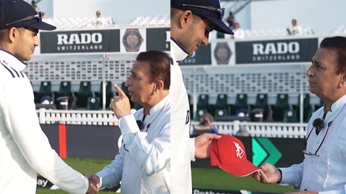 Sunil Gavaskar giving a gift to Shubman Gill