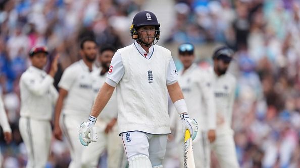 England's Joe Root reacts after getting out on day four of the Fifth Men's Test