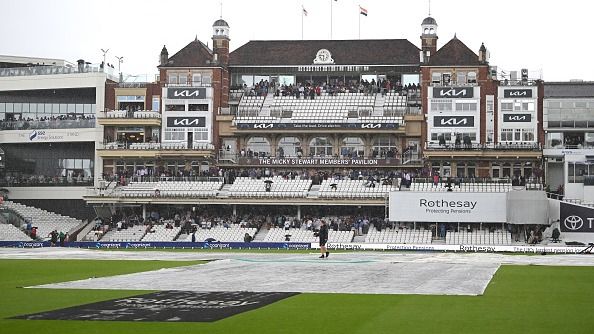 The covers come on for rain during day four of the Fifth Test Match between England and India