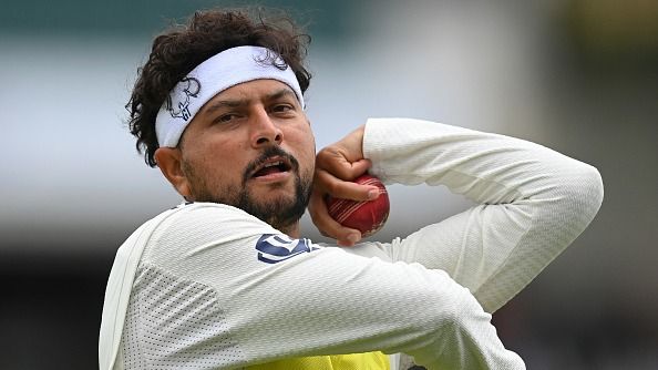 Kuldeep Yadav of India bowls