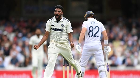 Mohammed Siraj of India celebrates after trapping Jacob Bethell